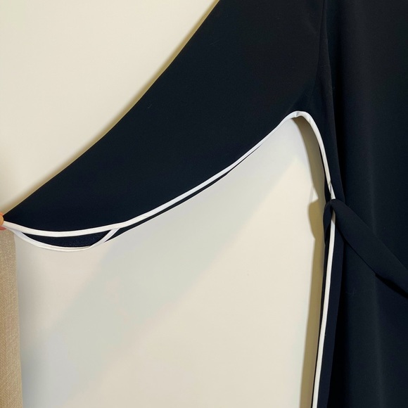 REISS Agnes Piping Detail Dress Size 8 Black Contrast Trim Asymmetric Hem - Picture 4 of 9